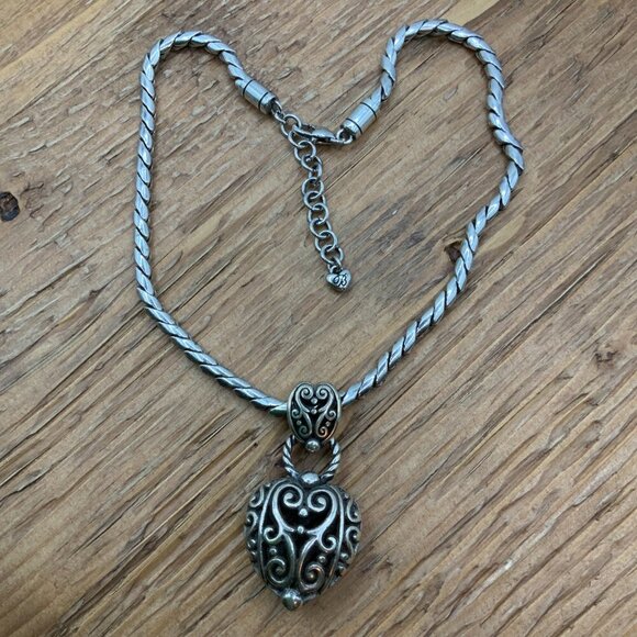 Brighton Bibi Puffy Heart Scroll Filigree Silver Plated Chain Necklace - Picture 3 of 8